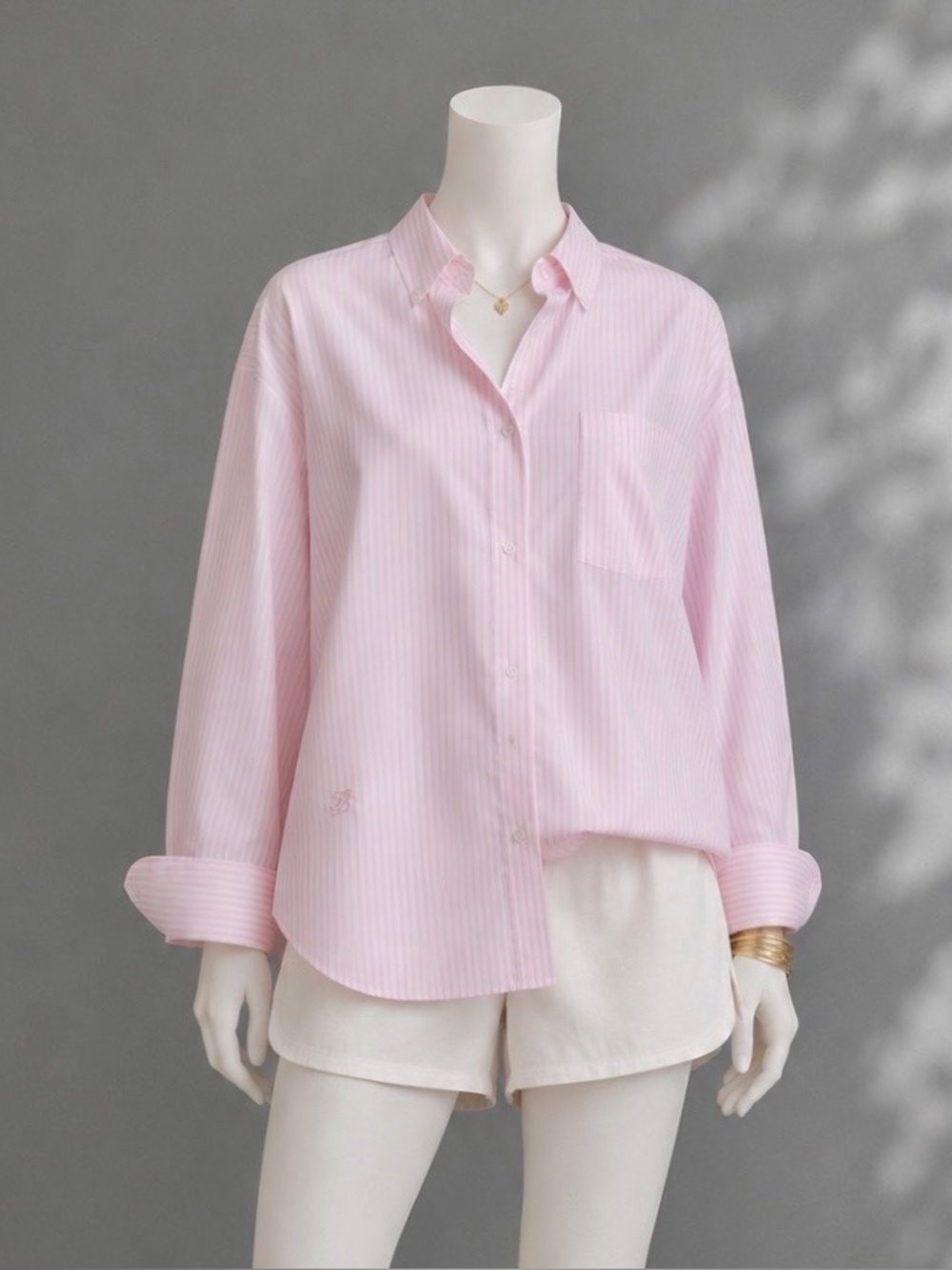 Free People x Frankies Bikinis Pink Stripe Pajama TopS Poplin Sleep Shirt S NWT